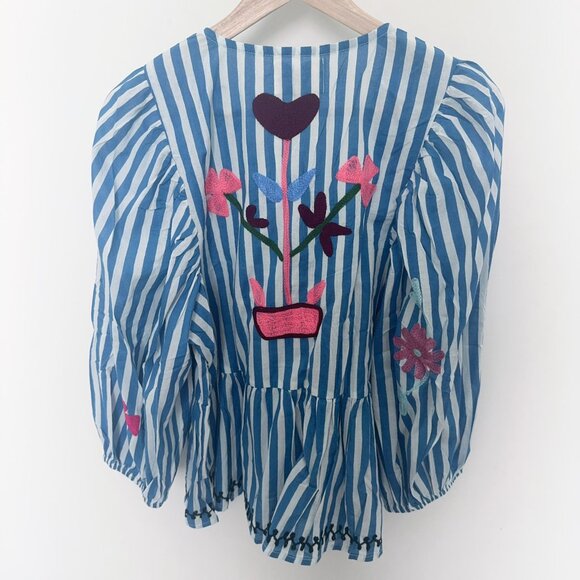 NWT Sissel Edelbo Vilja Top Blue Stripes Top Blouse - Picture 8 of 9